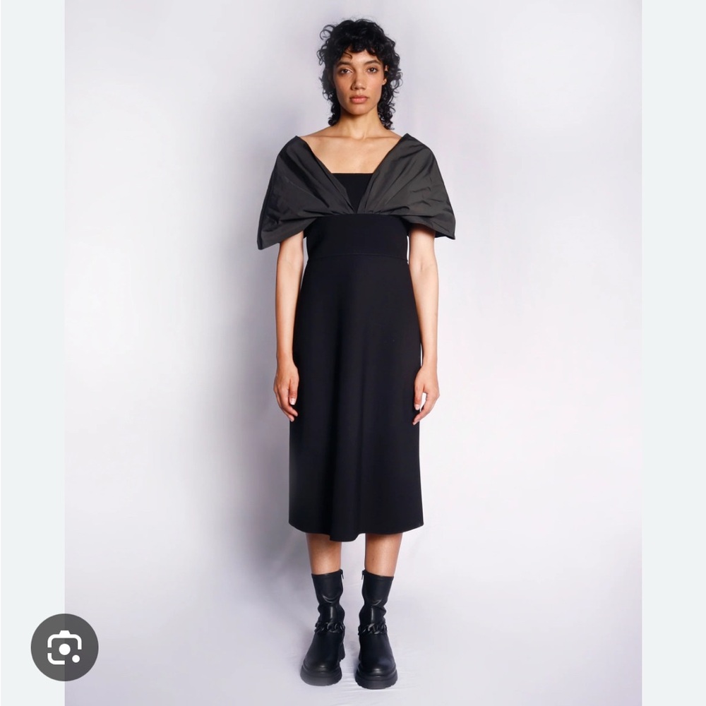 AYR Black Midi Dress with Unique Shoulder Design